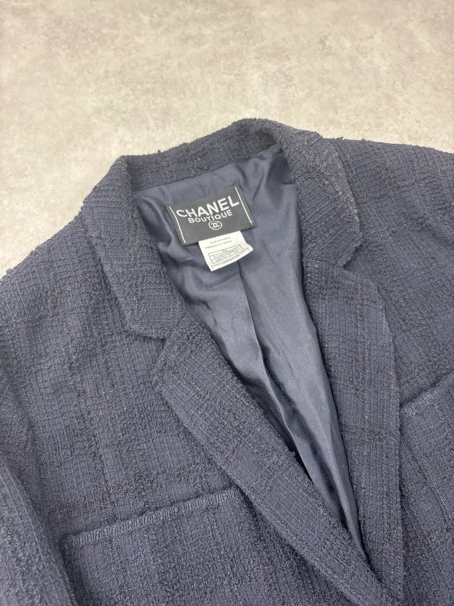 AW1998 Chanel Black Wool Grid Tweed Longline Coat UAWCcxel 4