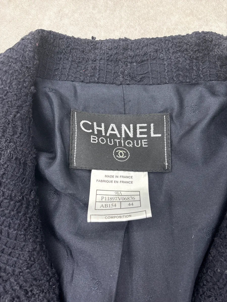AW1998 Chanel Black Wool Grid Tweed Longline Coat UAWCcxel 10