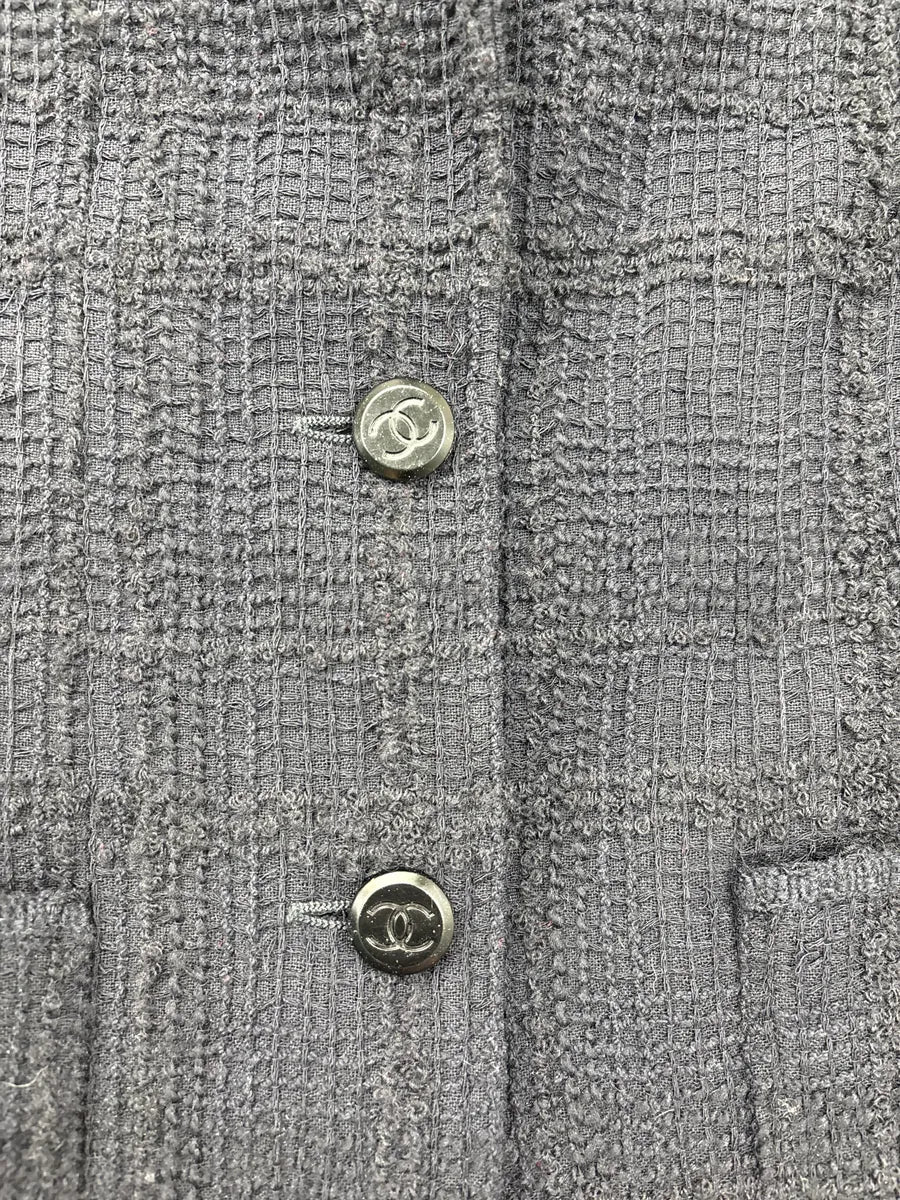 AW1998 Chanel Black Wool Grid Tweed Longline Coat UAWCcxel 8