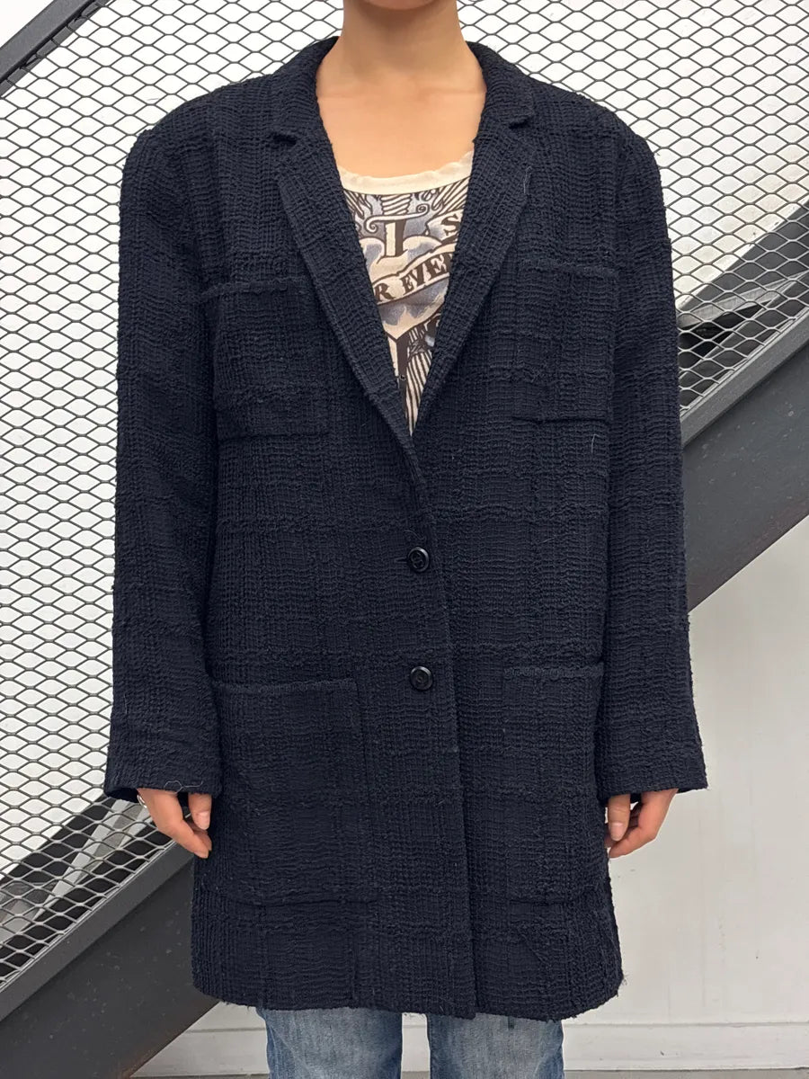 AW1998 Chanel Black Wool Grid Tweed Longline Coat UAWCcxel 1