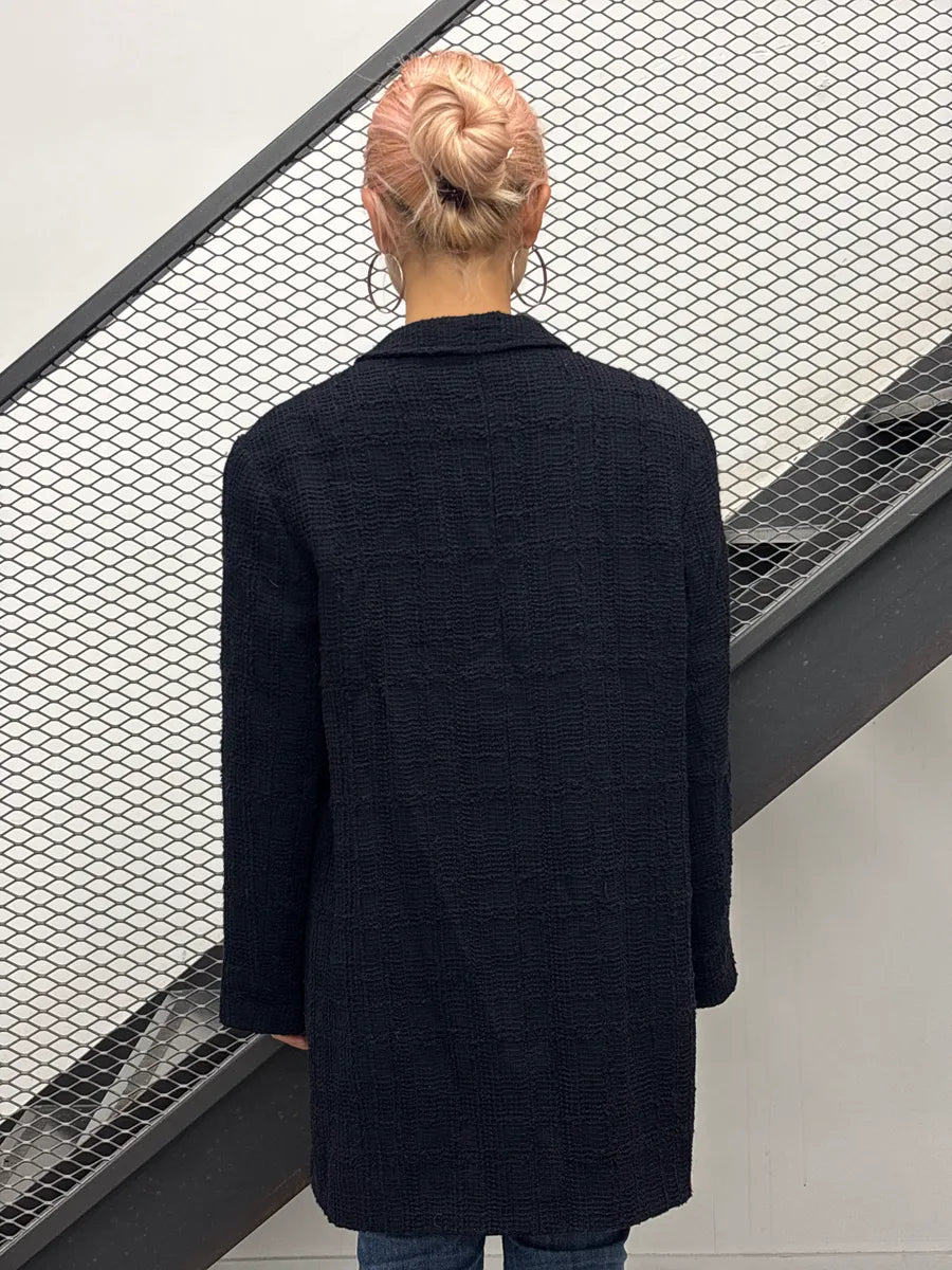 AW1998 Chanel Black Wool Grid Tweed Longline Coat UAWCcxel 2