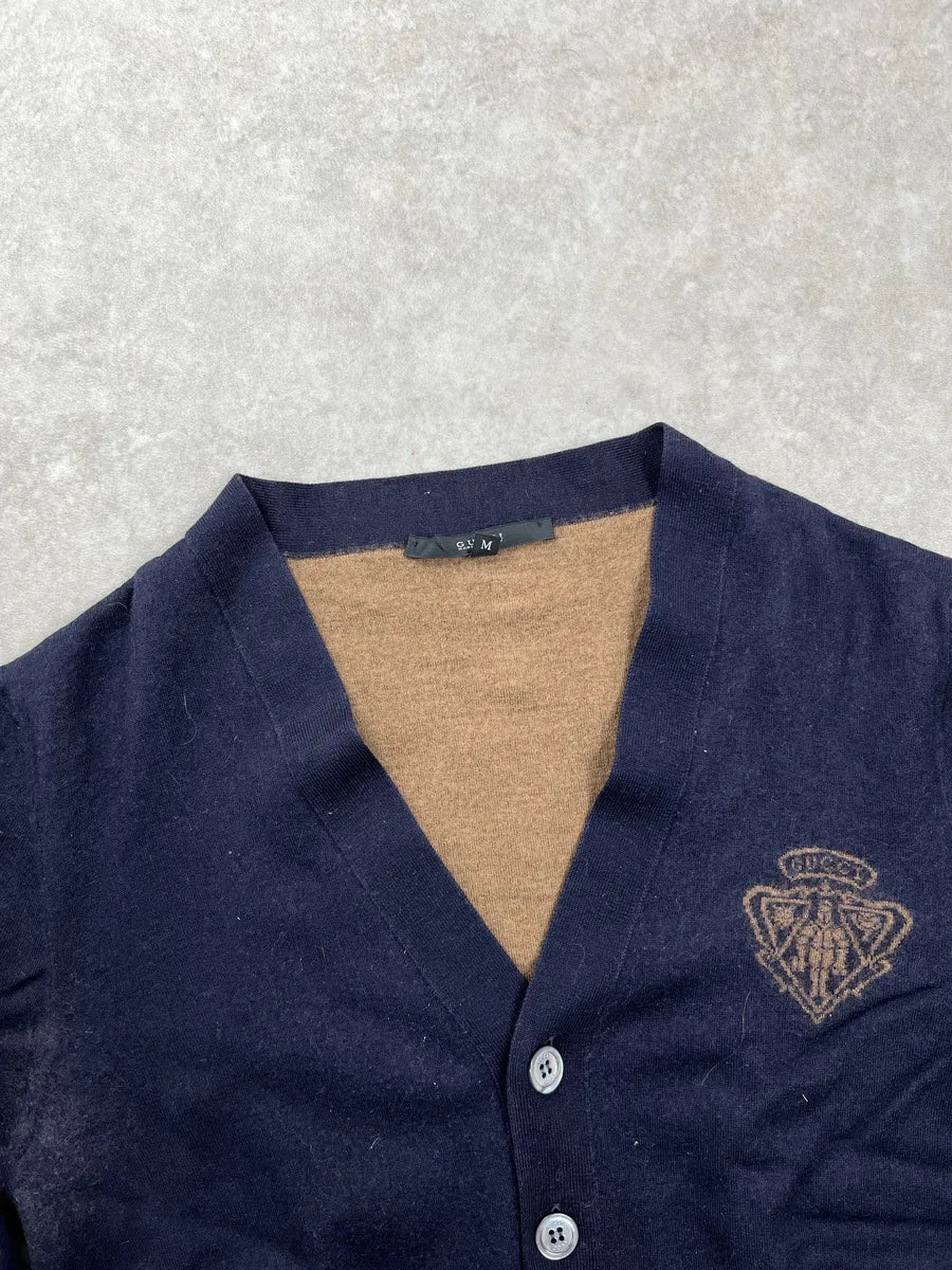 2010s Gucci Dark Navy Wool Crest Logo Button-Front Cardigan UAeqdYHQ 5