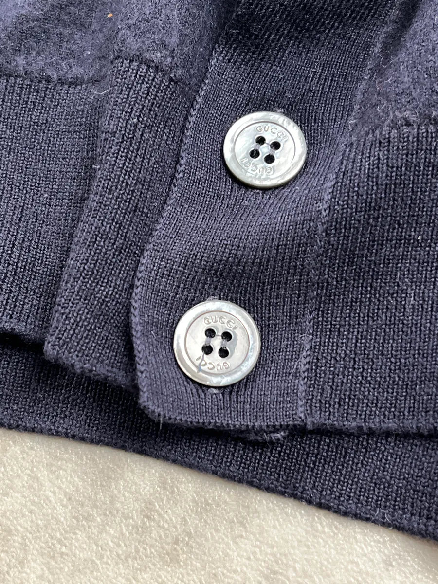 2010s Gucci Dark Navy Wool Crest Logo Button-Front Cardigan UAeqdYHQ 9