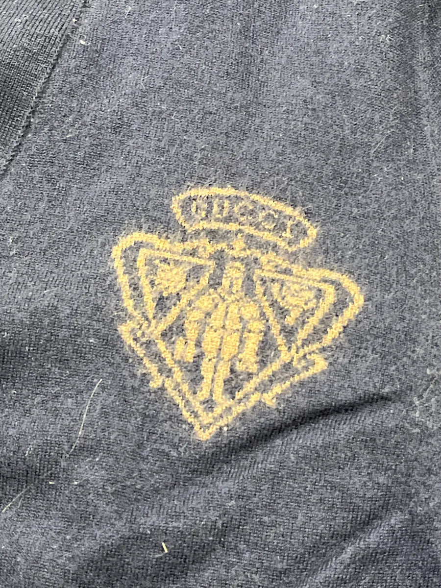 2010s Gucci Dark Navy Wool Crest Logo Button-Front Cardigan UAeqdYHQ 10