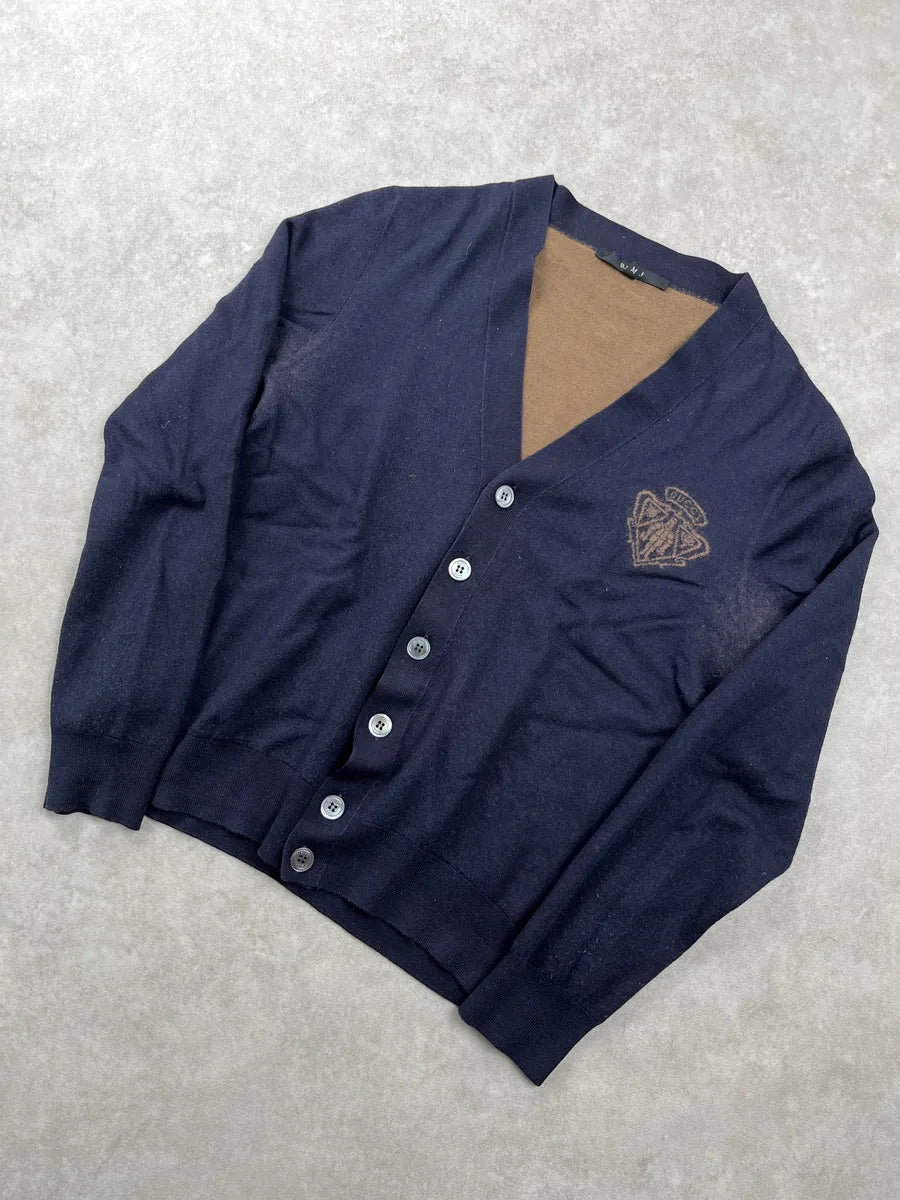 2010s Gucci Dark Navy Wool Crest Logo Button-Front Cardigan UAeqdYHQ 7