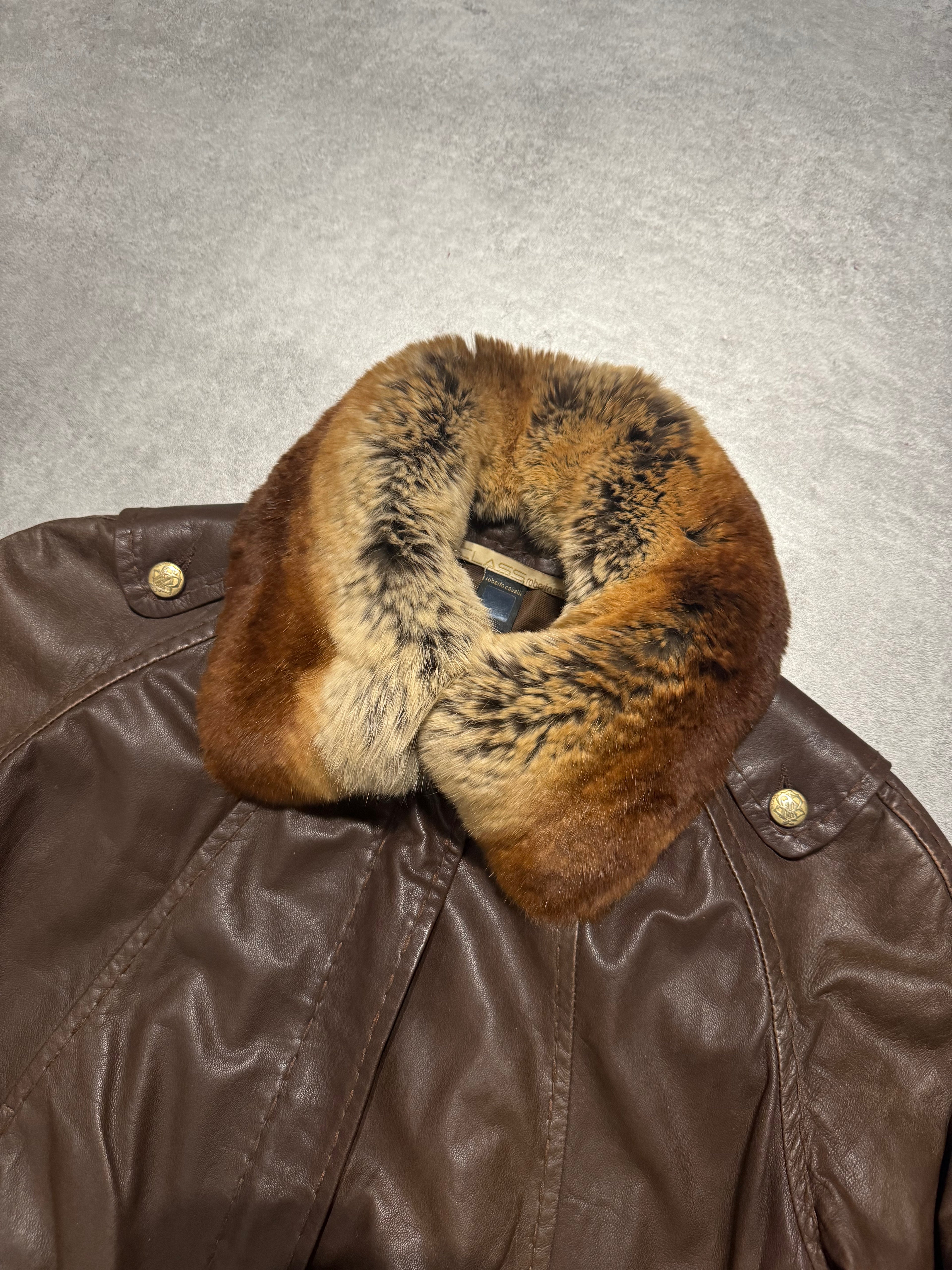 2000s Roberto Cavalli Brown Fur Optimum Leather Jacket  (XS) - 6