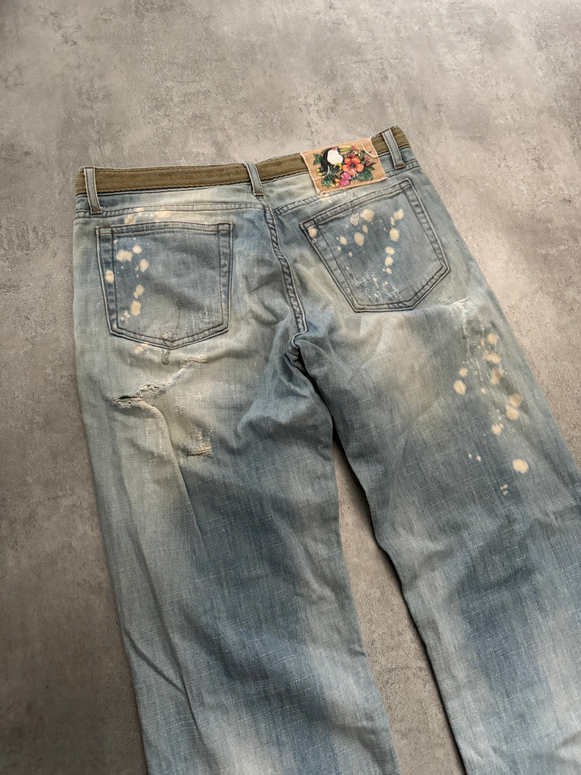 SS2006 Cavalli Painted Distressed Relaxed Royal Denim Jeans  (S) - 4