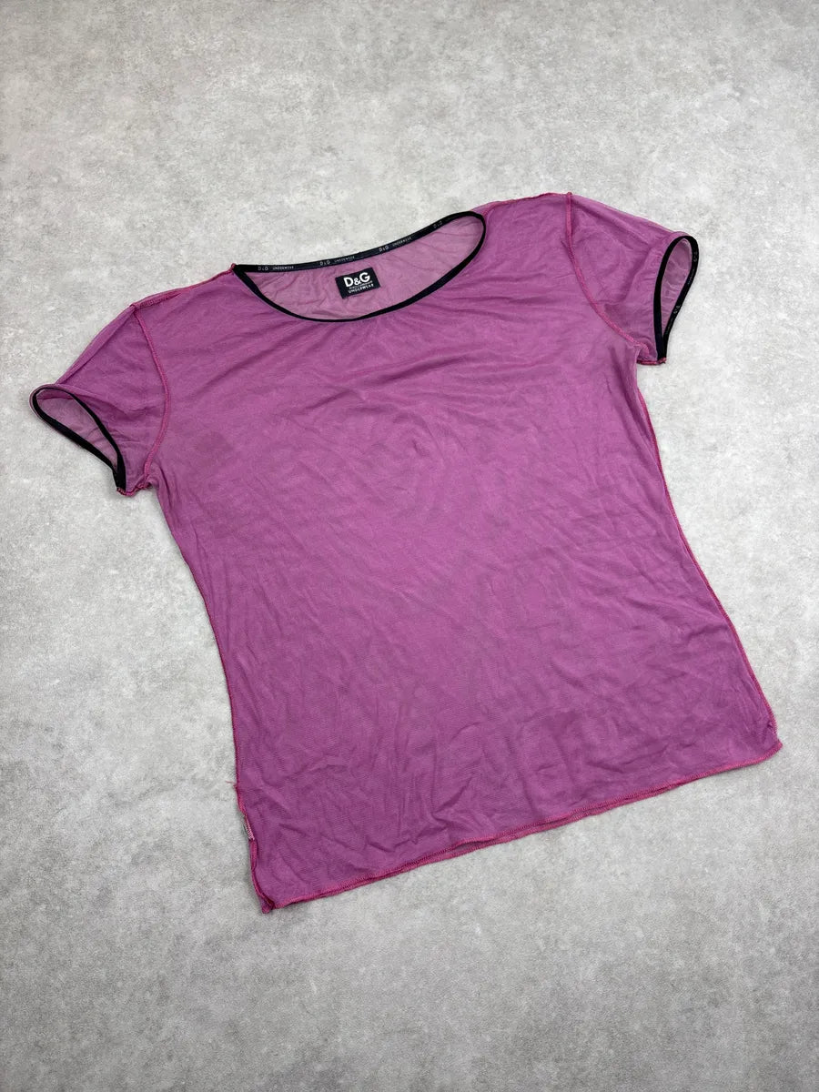 2000s Dolce & Gabbana Pink Sheer Mesh Contrast Trim T-Shirt UGJqllcQ 3