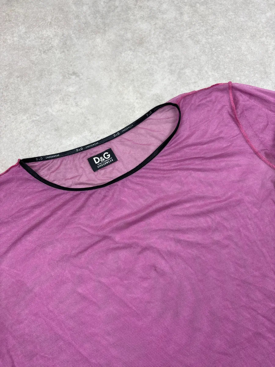 2000s Dolce & Gabbana Pink Sheer Mesh Contrast Trim T-Shirt UGJqllcQ 6
