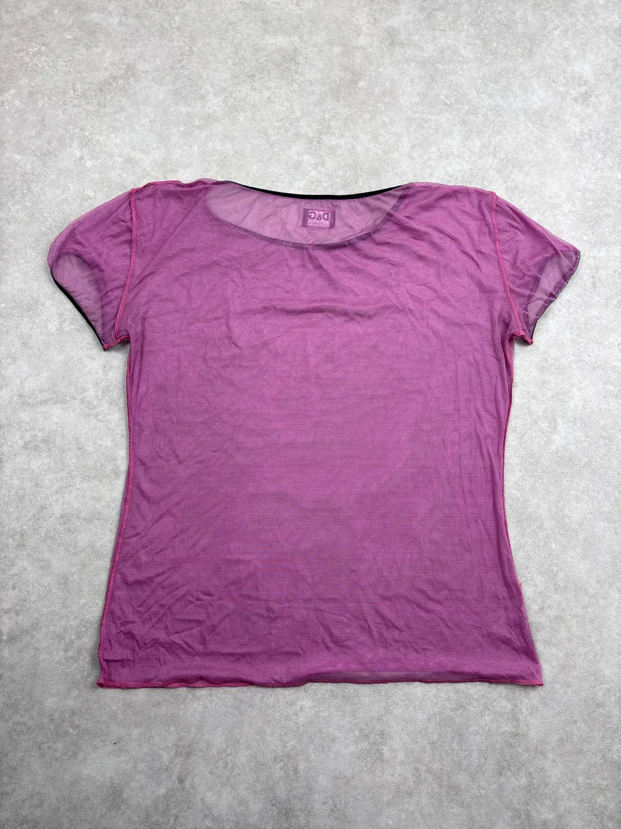 2000s Dolce & Gabbana Pink Sheer Mesh Contrast Trim T-Shirt UGJqllcQ 4