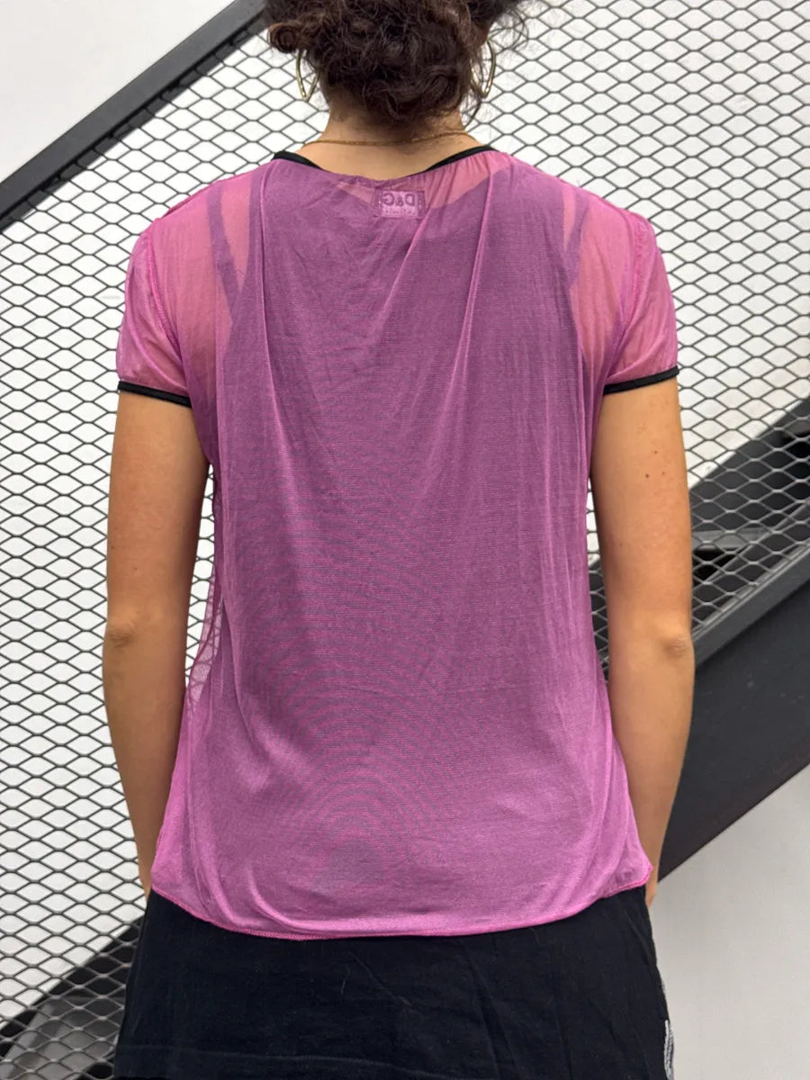 2000s Dolce & Gabbana Pink Sheer Mesh Contrast Trim T-Shirt UGJqllcQ 2