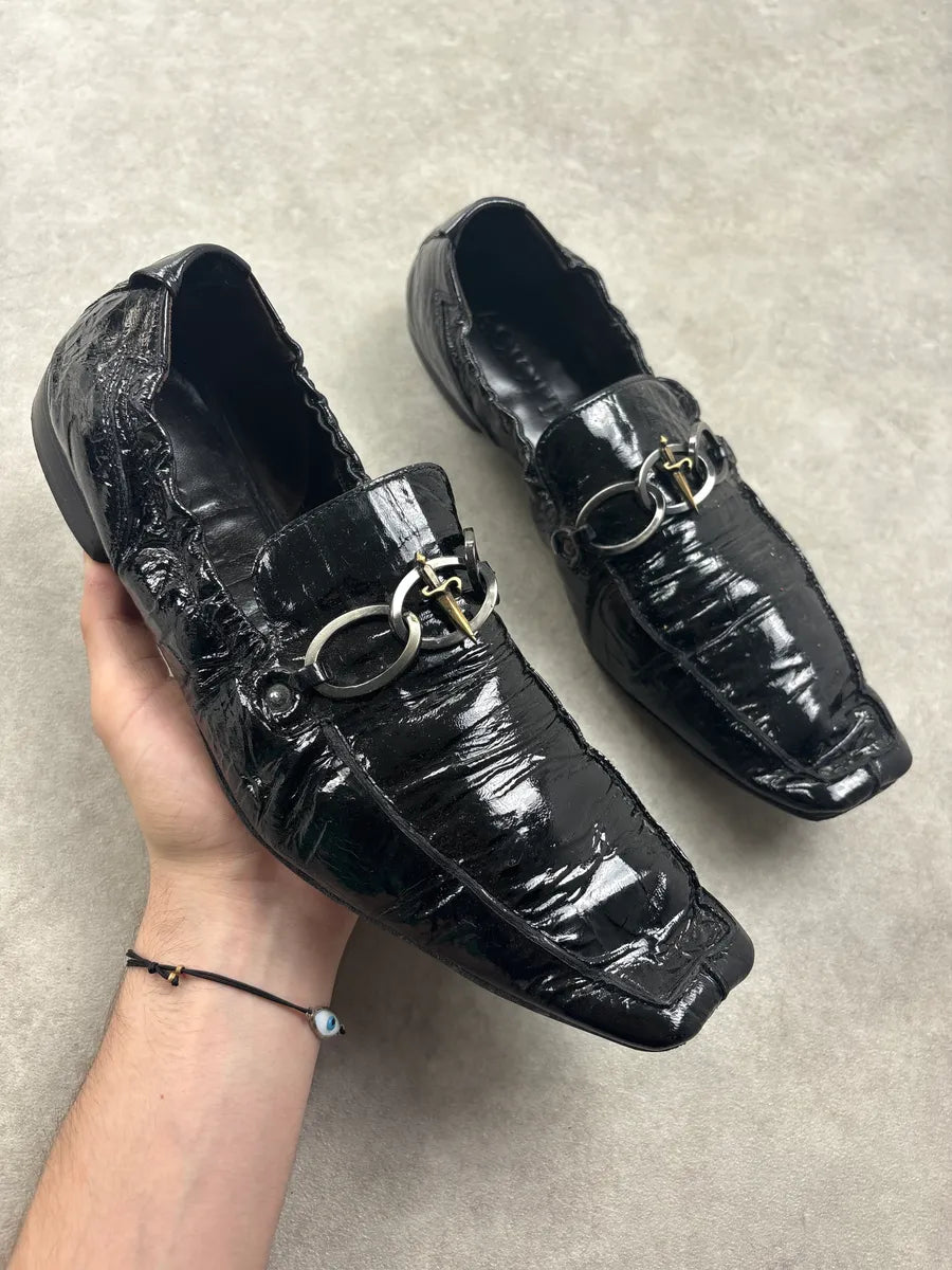 Cesare Paciotti Black Leather Crinkled Horsebit Loafers cBObnRe 0