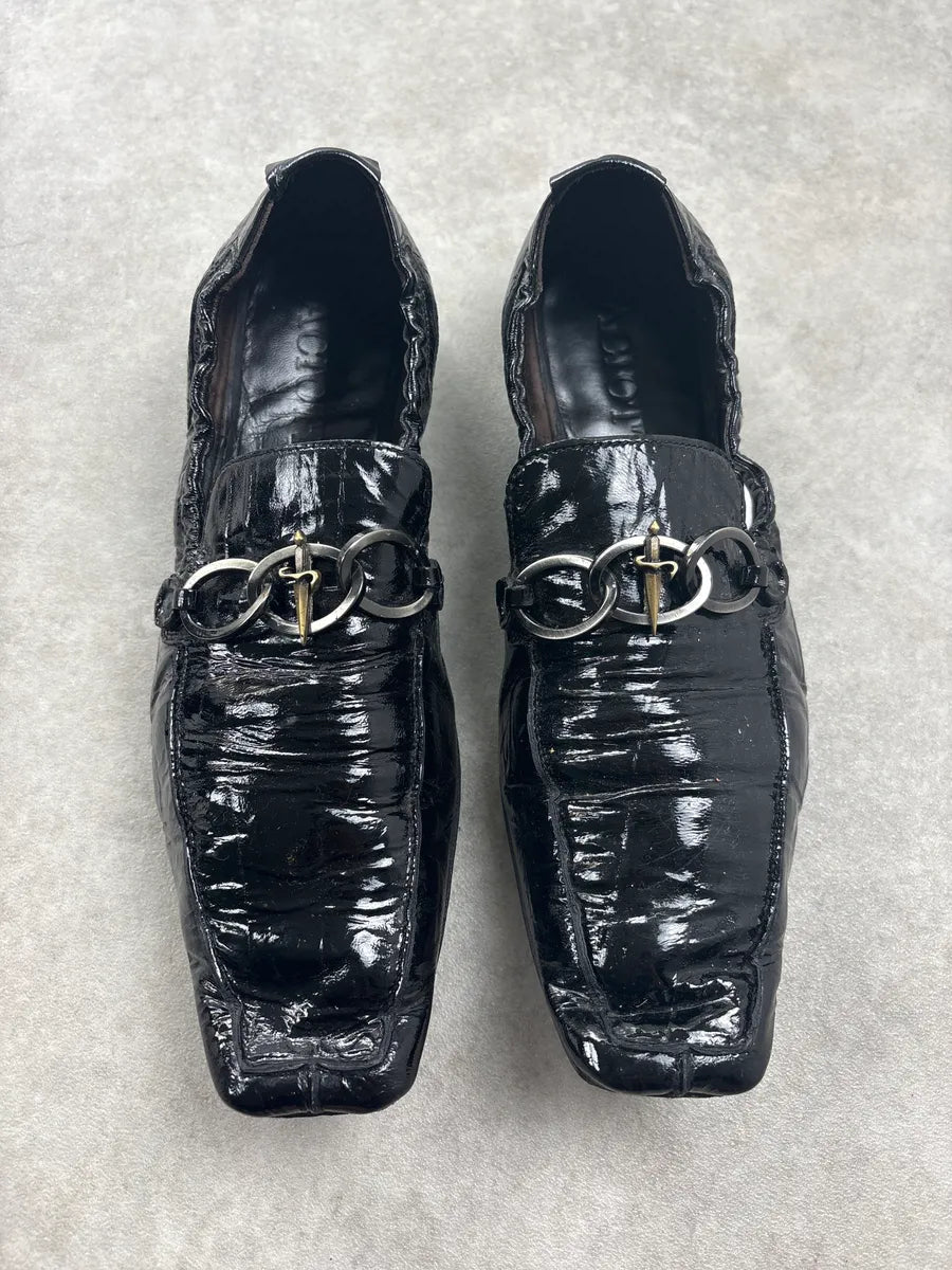 Cesare Paciotti Black Leather Crinkled Horsebit Loafers cBObnRe 1