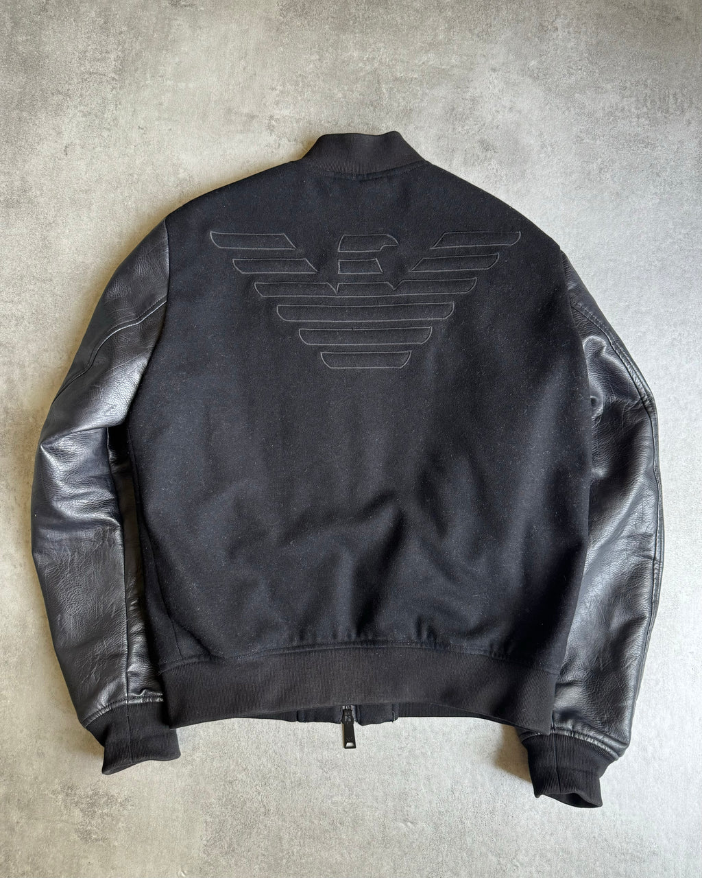 AW2018 Emporio Armani Black Leather Sleeves Bomber Jacket (M) - 1