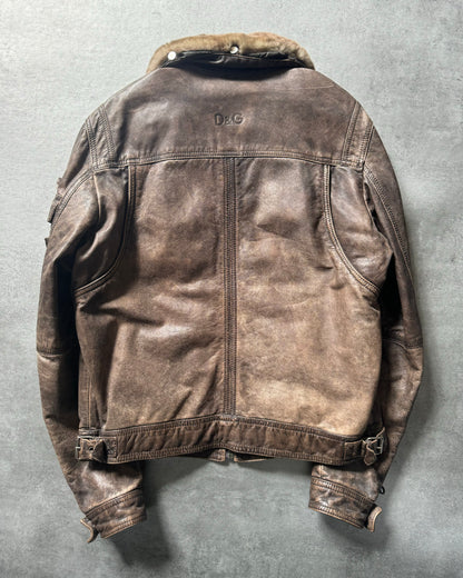 2000s Dolce & Gabbana Brut Brown Leather Alpha Jacket (M) - 2