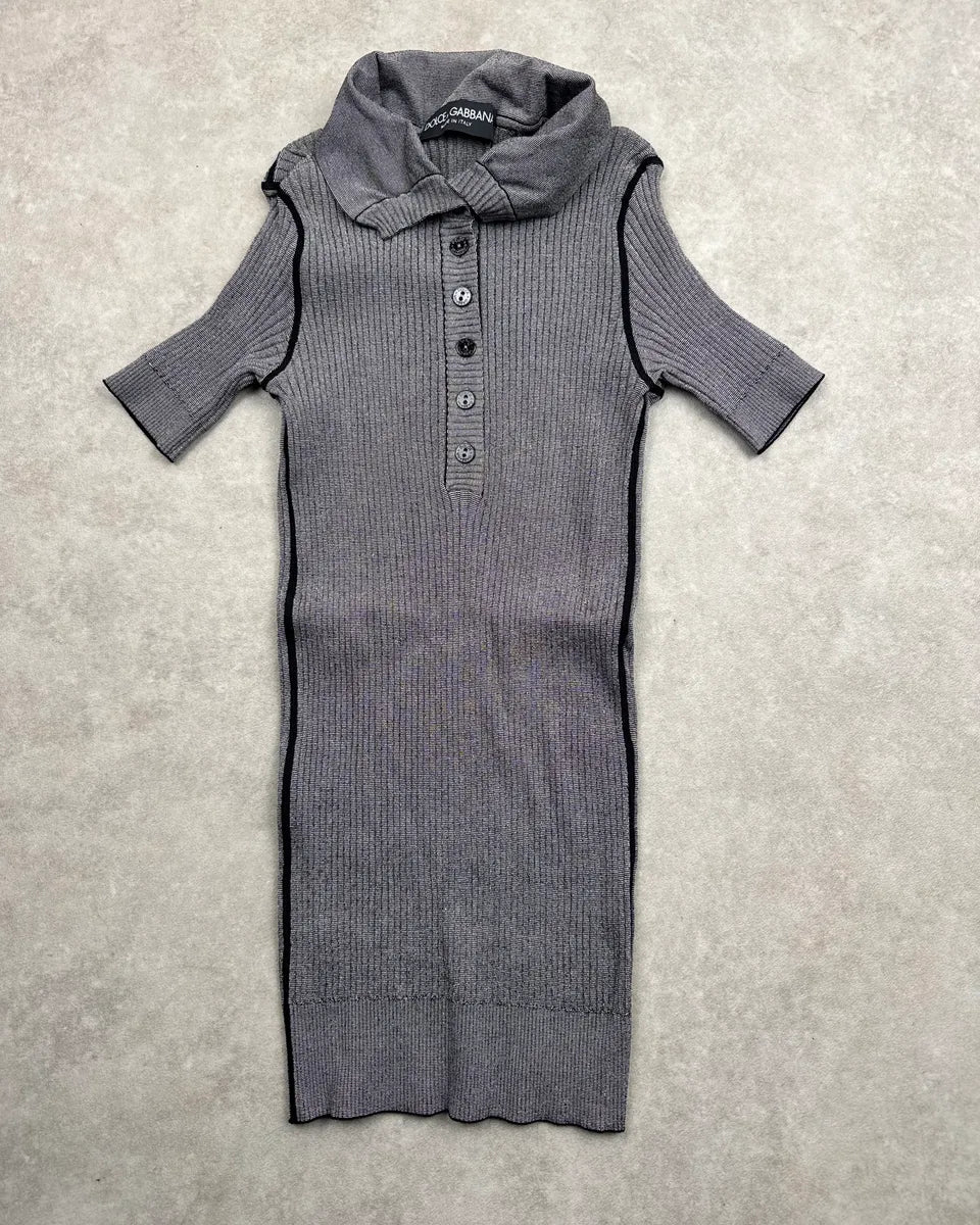 2000s Dolce & Gabbana Grey Ribbed Knit Cowl Polo Dress UMVIAhXN 2