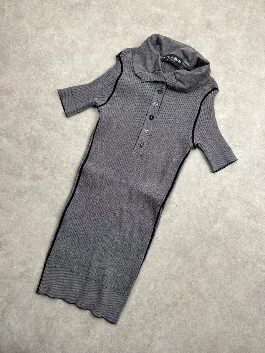2000s Dolce & Gabbana Grey Ribbed Knit Cowl Polo Dress UMVIAhXN 3