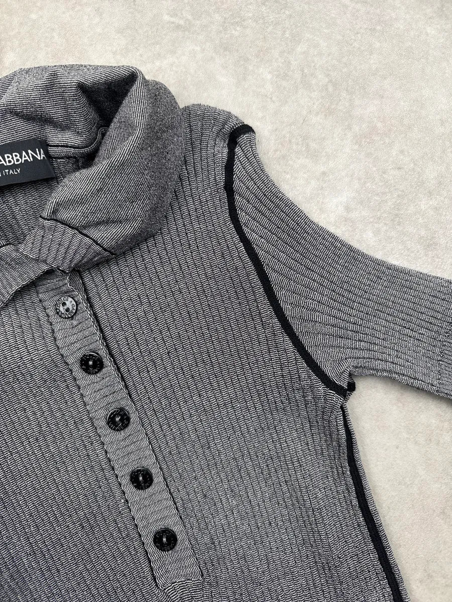 2000s Dolce & Gabbana Grey Ribbed Knit Cowl Polo Dress UMVIAhXN 7