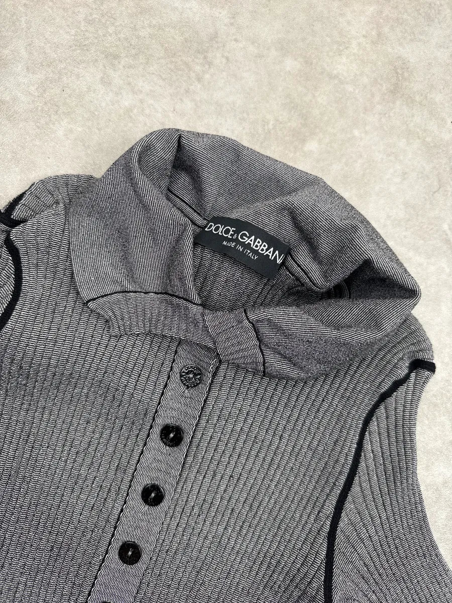 2000s Dolce & Gabbana Grey Ribbed Knit Cowl Polo Dress UMVIAhXN 8