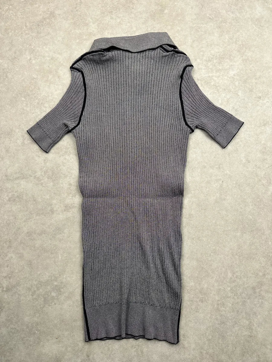 2000s Dolce & Gabbana Grey Ribbed Knit Cowl Polo Dress UMVIAhXN 4