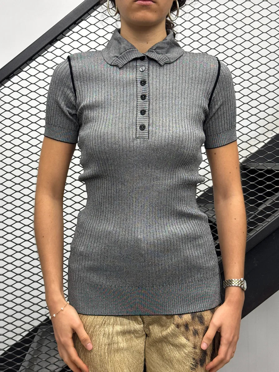 2000s Dolce & Gabbana Grey Ribbed Knit Cowl Polo Dress UMVIAhXN 0