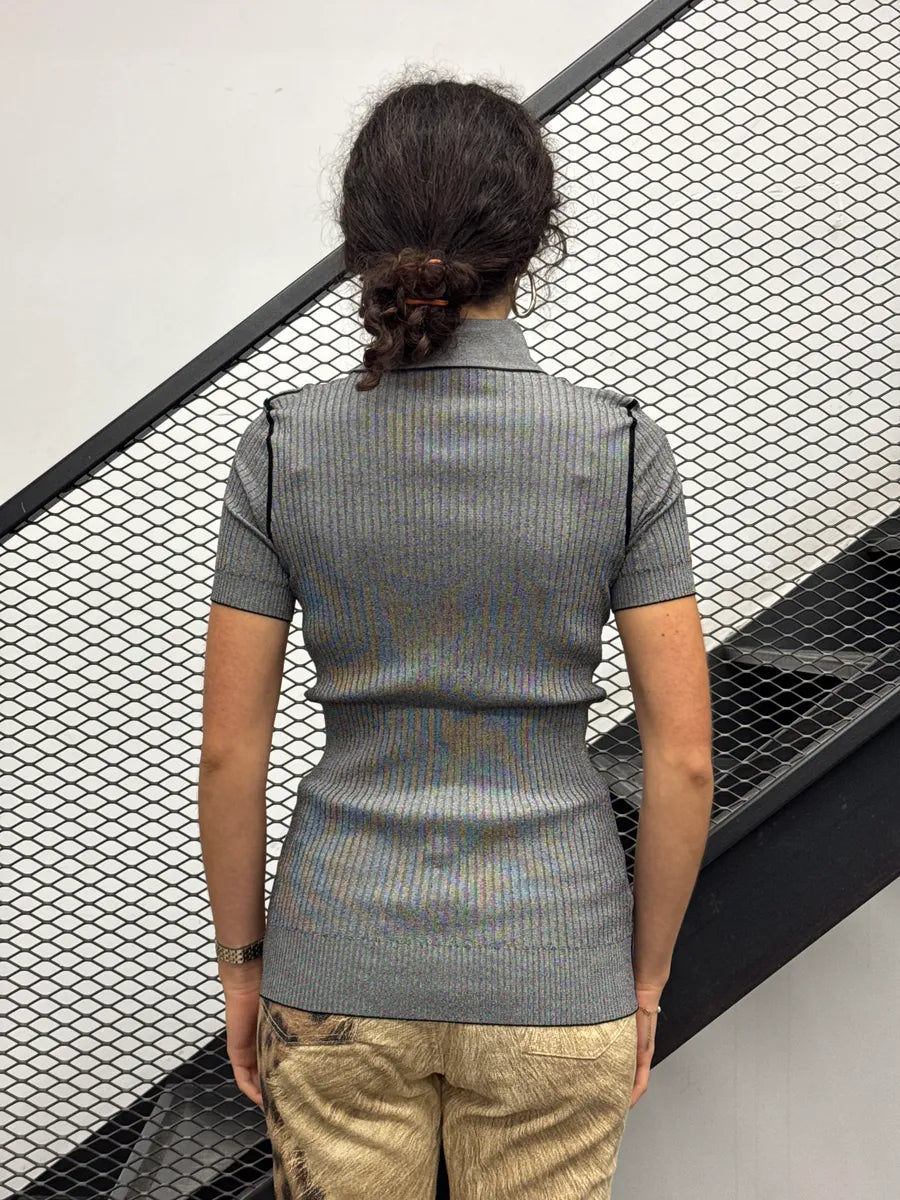 2000s Dolce & Gabbana Grey Ribbed Knit Cowl Polo Dress UMVIAhXN 1