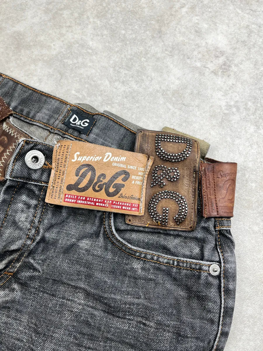 AW2003 Dolce & Gabbana Grey Denim Patchwork 10 Patch Faded Jeans UOMaBnkd 9