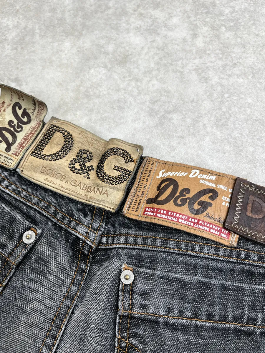 AW2003 Dolce & Gabbana Grey Denim Patchwork 10 Patch Faded Jeans UOMaBnkd 11