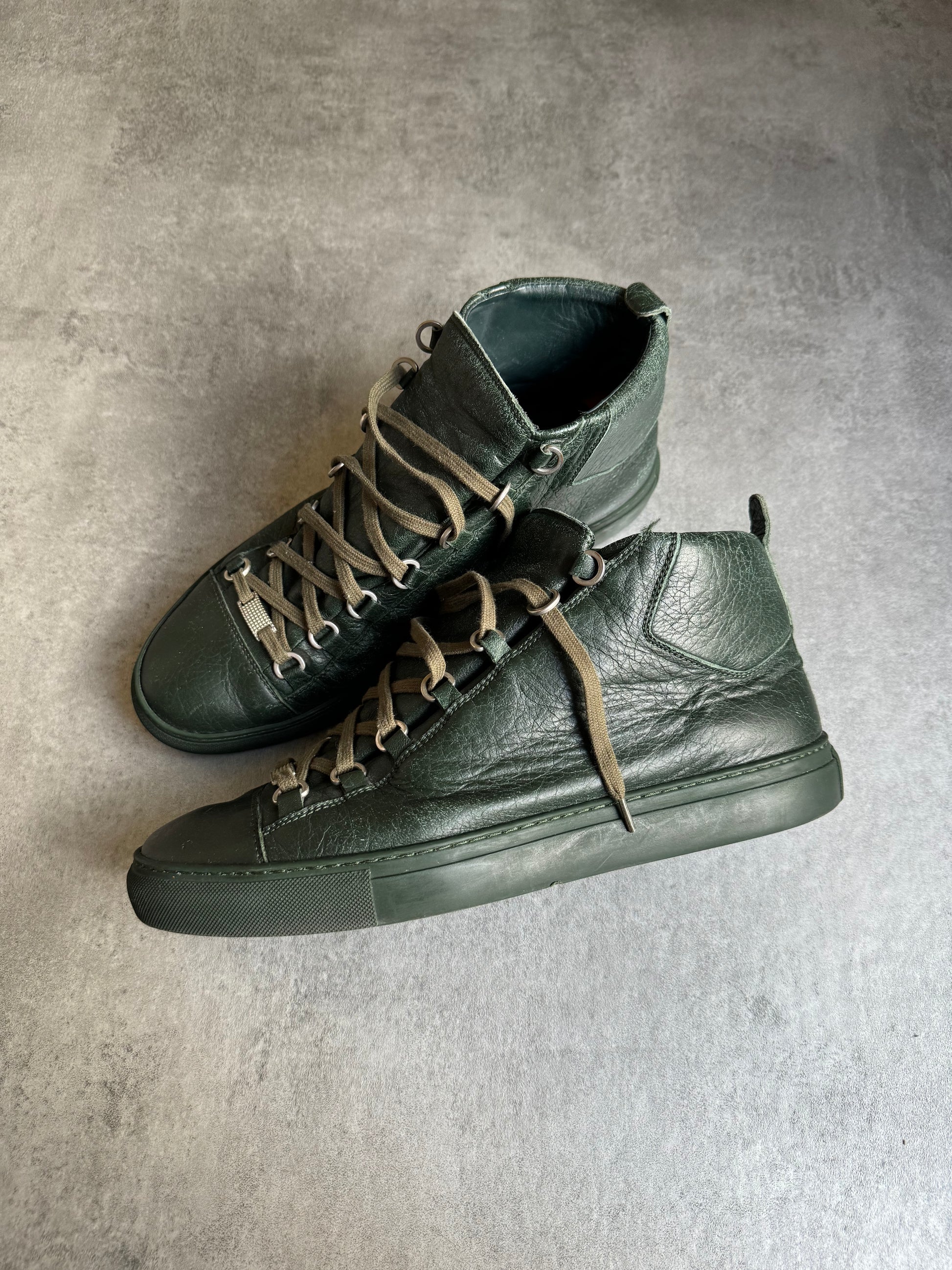 Balenciaga Arena High Green Leather Shoes (45) - 5