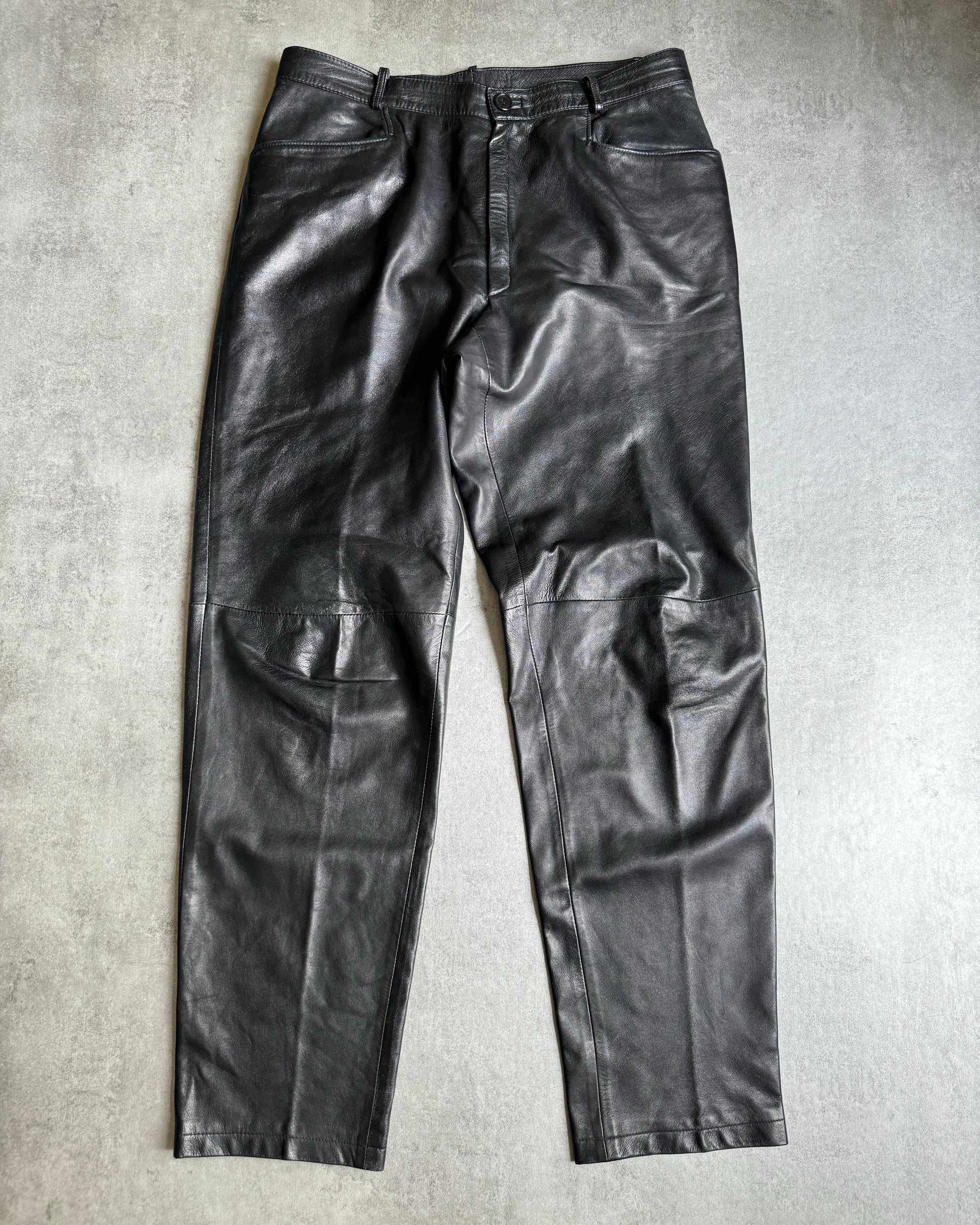 2000s Black Soft Artisanal Leather Milanese Pants  (L) - 1