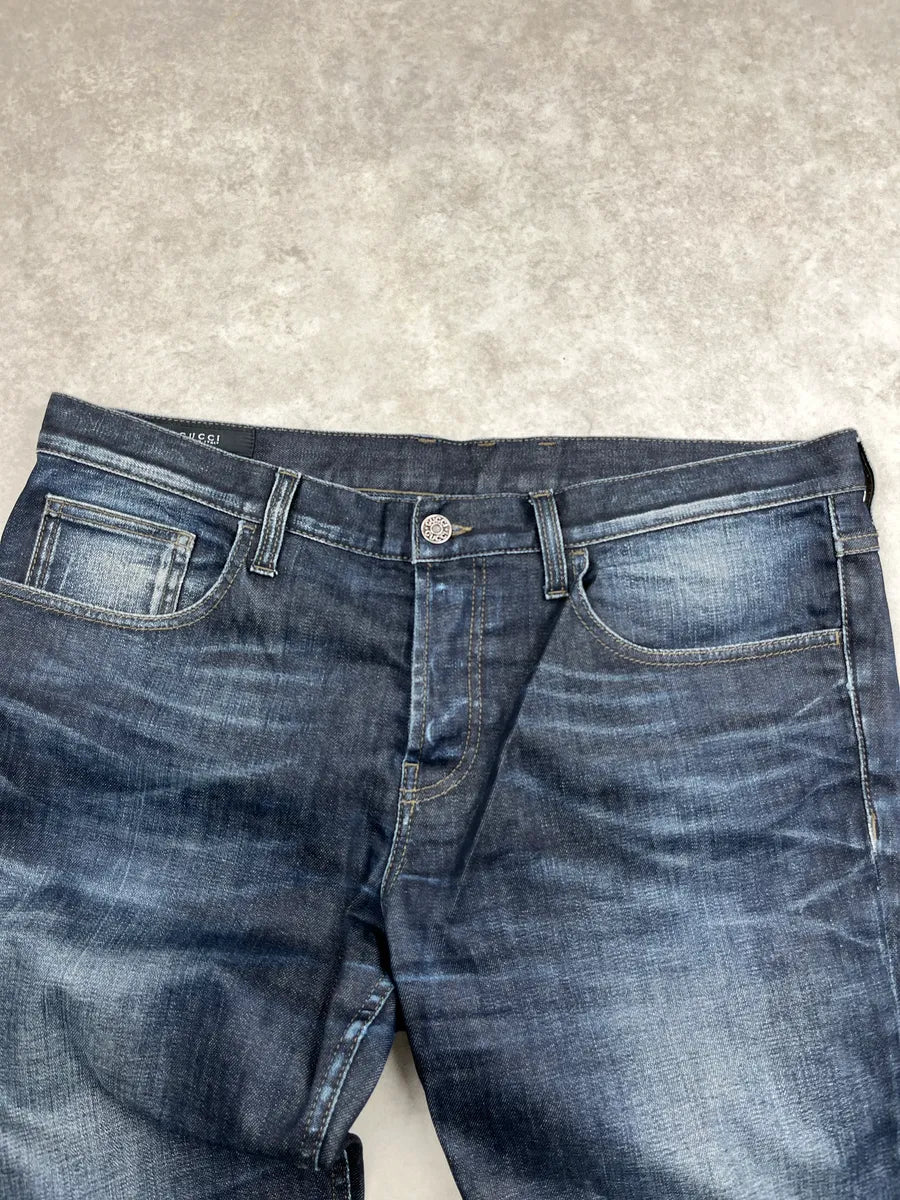 2010s Gucci Dark Indigo Denim Slim Faded Jeans UReRMTOf 5