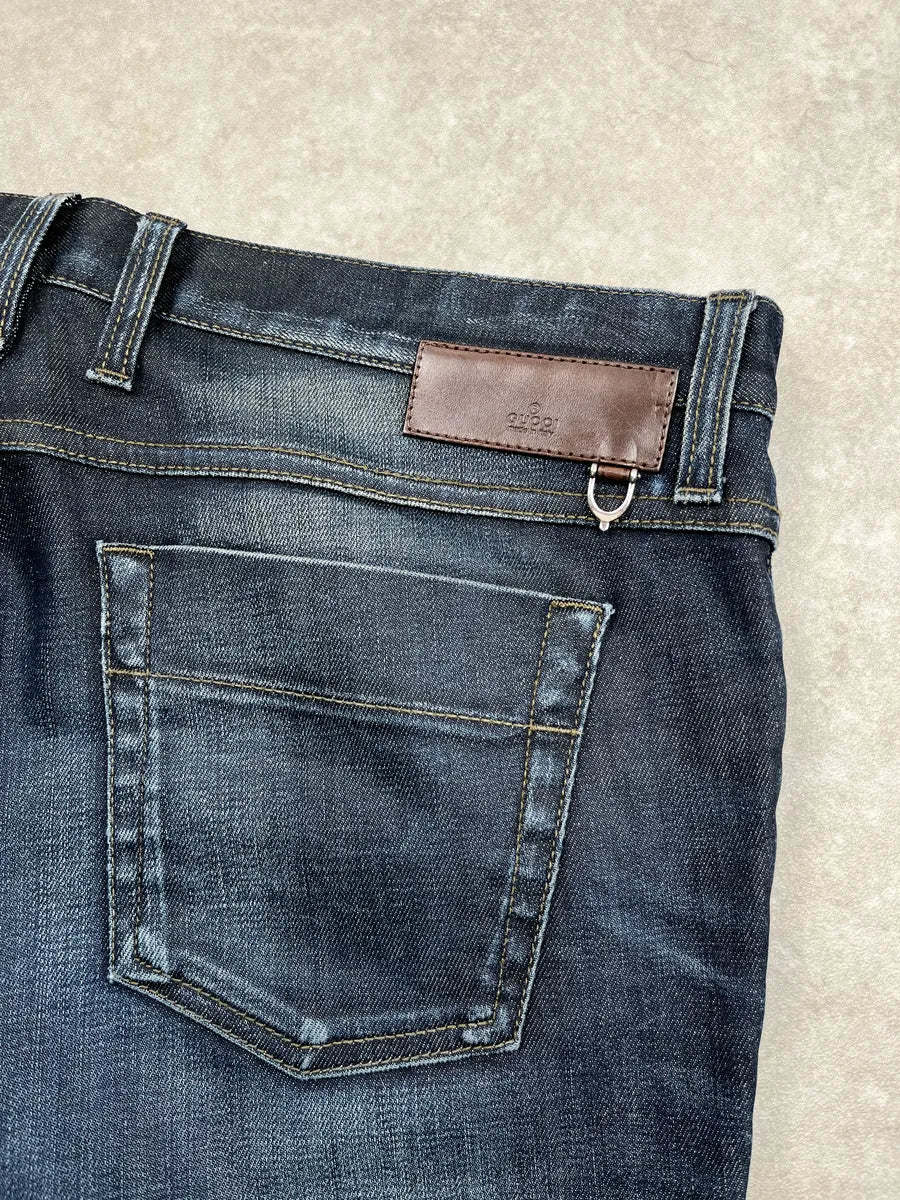 2010s Gucci Dark Indigo Denim Slim Faded Jeans UReRMTOf 9