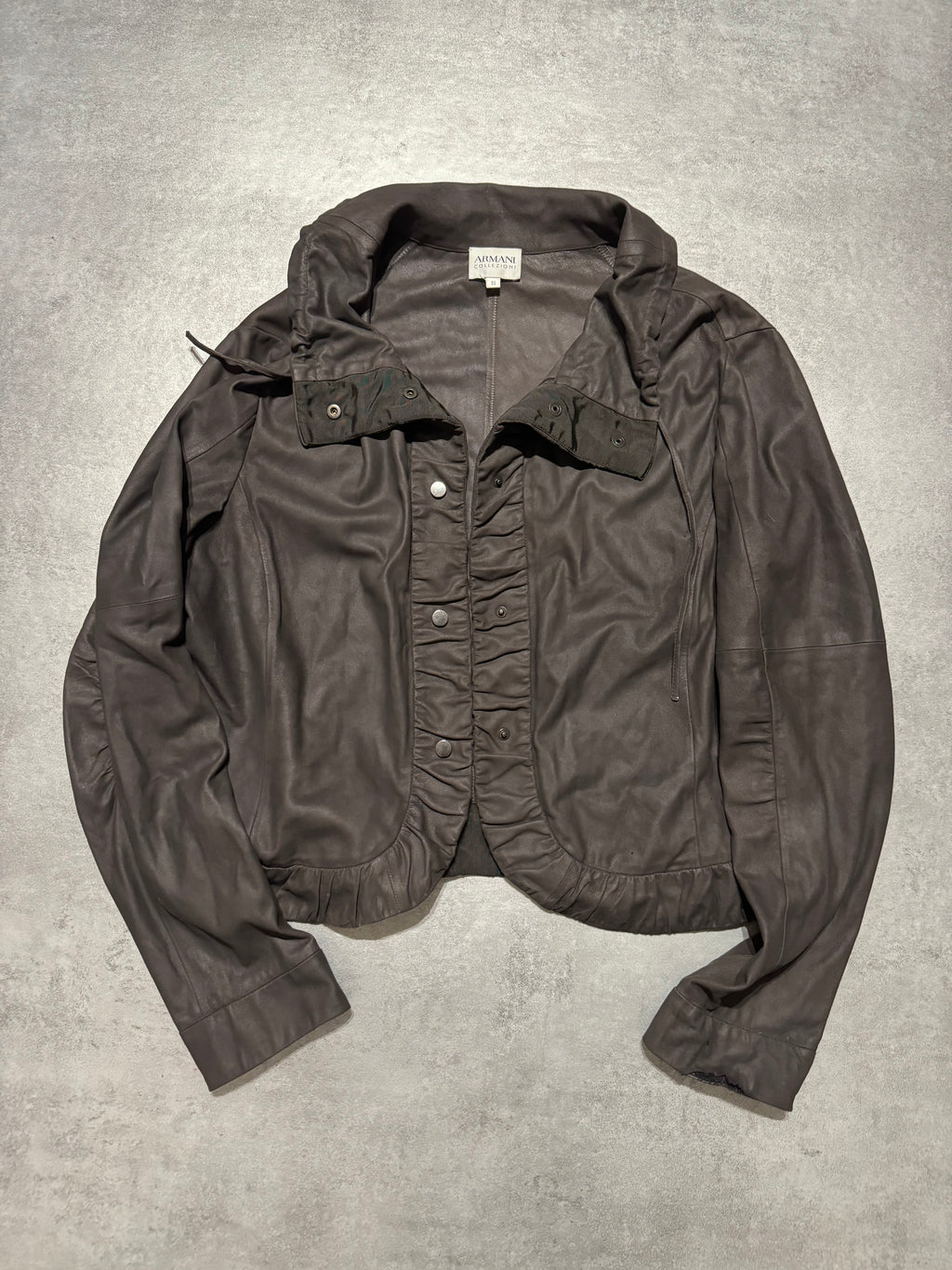 AW2007 Armani Collezioni Brown Goat Leather Buttoned Contemporary Jacket (S) - 3