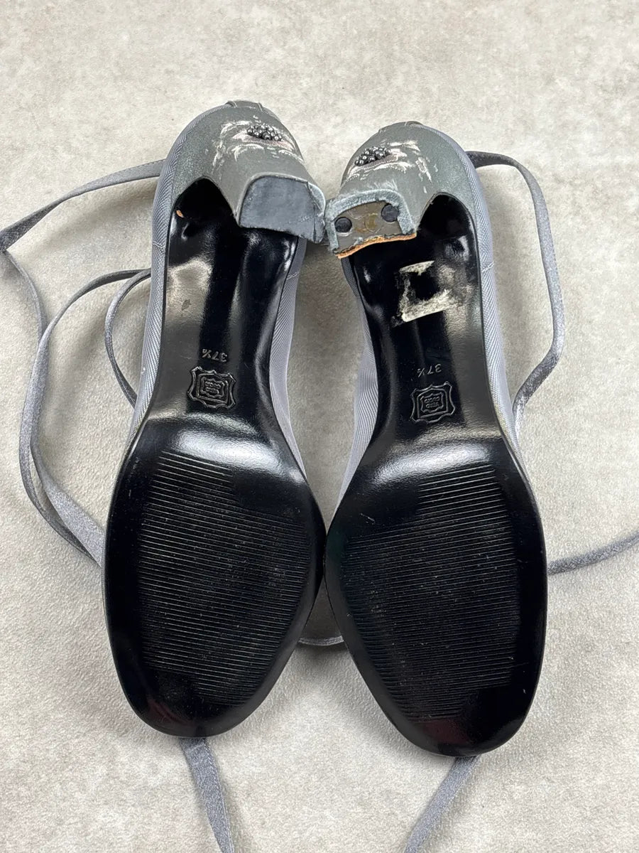 1990s Gianni Versace Grey Floral Embroidered Mesh Heels UVvyoAIR 13