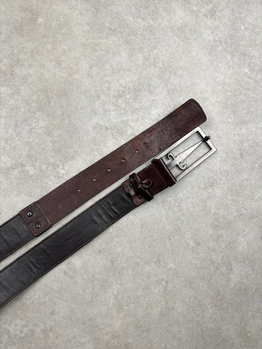 2000s Paciotti Hybrid Brown Leather Beige Canvas Signature Dagger Belt UXnfLoqI 2