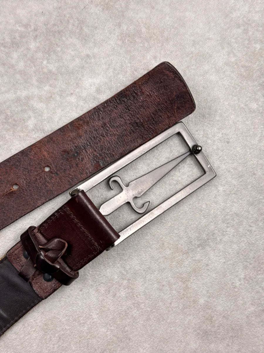2000s Paciotti Hybrid Brown Leather Beige Canvas Signature Dagger Belt UXnfLoqI 5