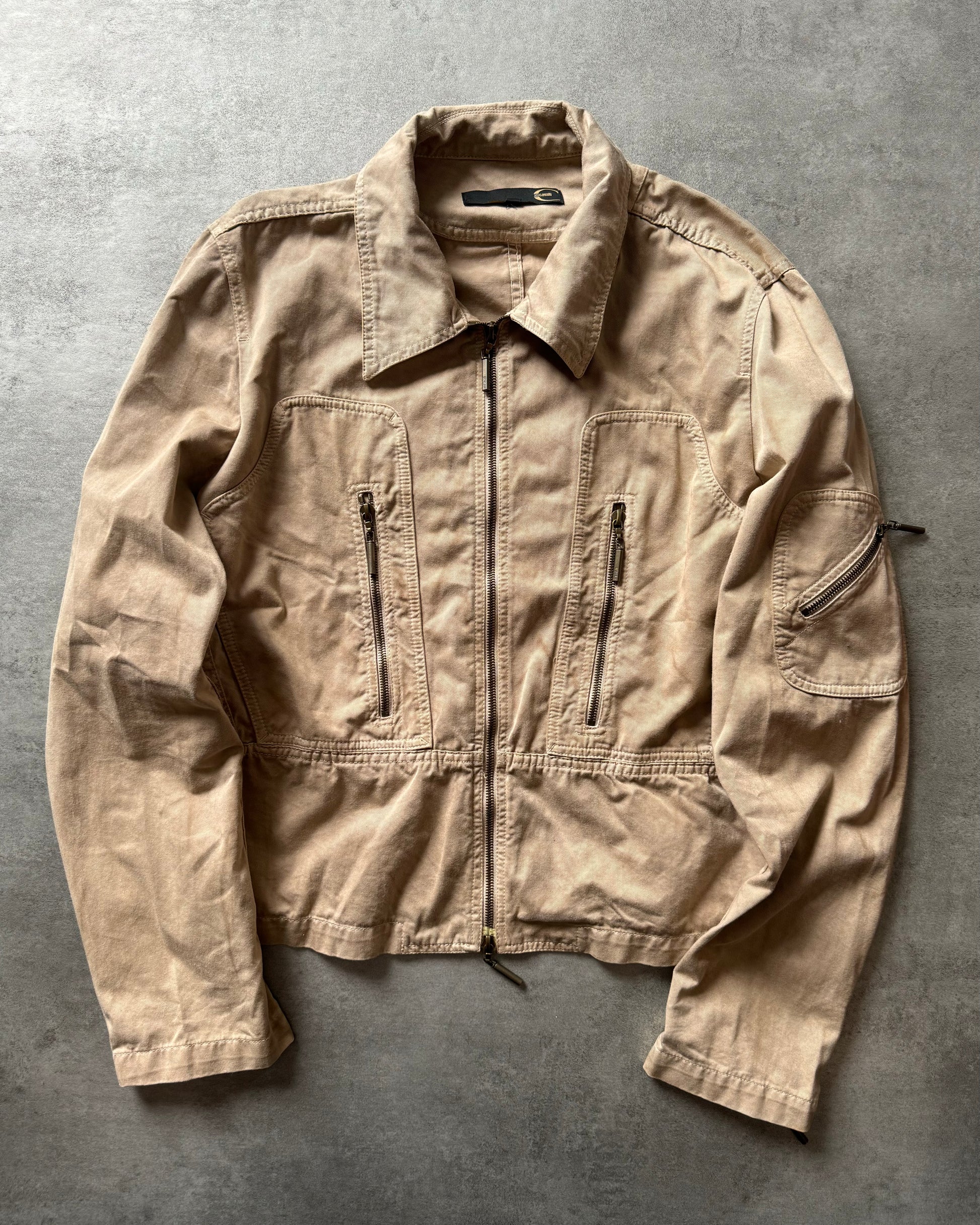 2000s Cavalli Fighter Light Beige Faded Jacket (M) - 5