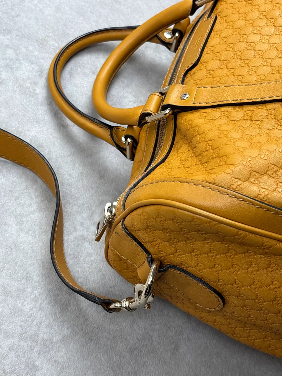 Gucci Yellow Leather GG Monogram Duffle Handle Bag UbTmunJH 12