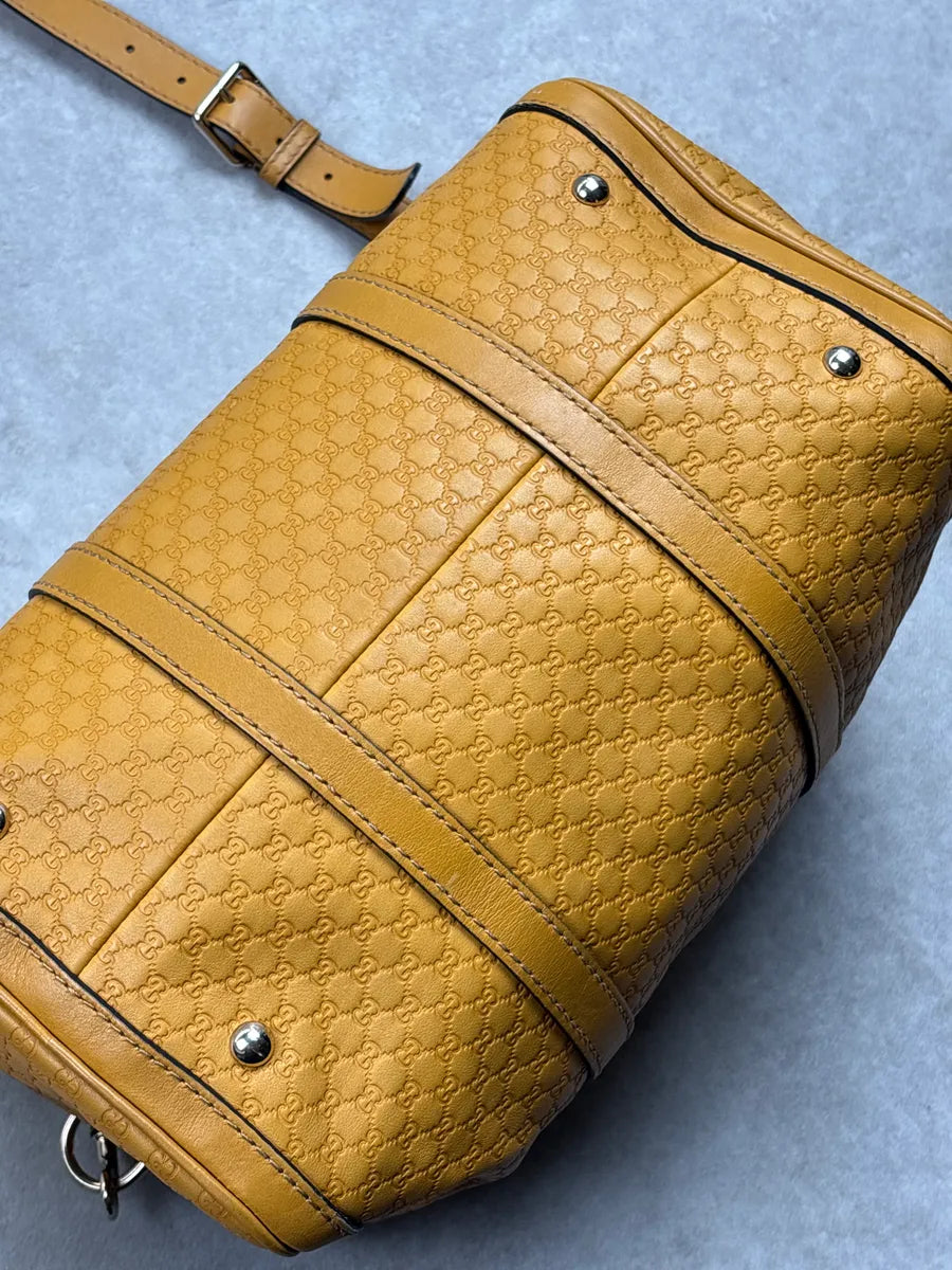 Gucci Yellow Leather GG Monogram Duffle Handle Bag UbTmunJH 13