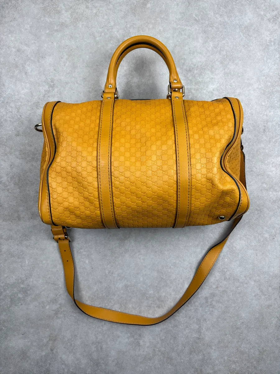 Gucci Yellow Leather GG Monogram Duffle Handle Bag UbTmunJH 5