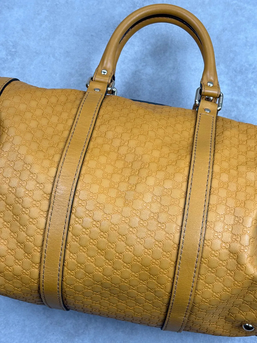Gucci Yellow Leather GG Monogram Duffle Handle Bag UbTmunJH 14