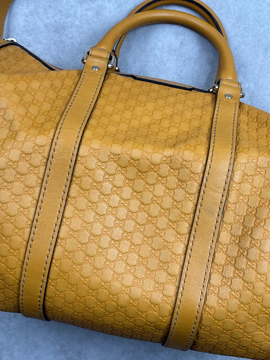 Gucci Yellow Leather GG Monogram Duffle Handle Bag UbTmunJH 6