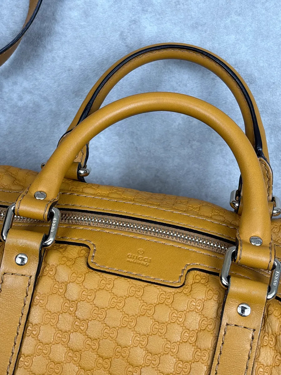 Gucci Yellow Leather GG Monogram Duffle Handle Bag UbTmunJH 7