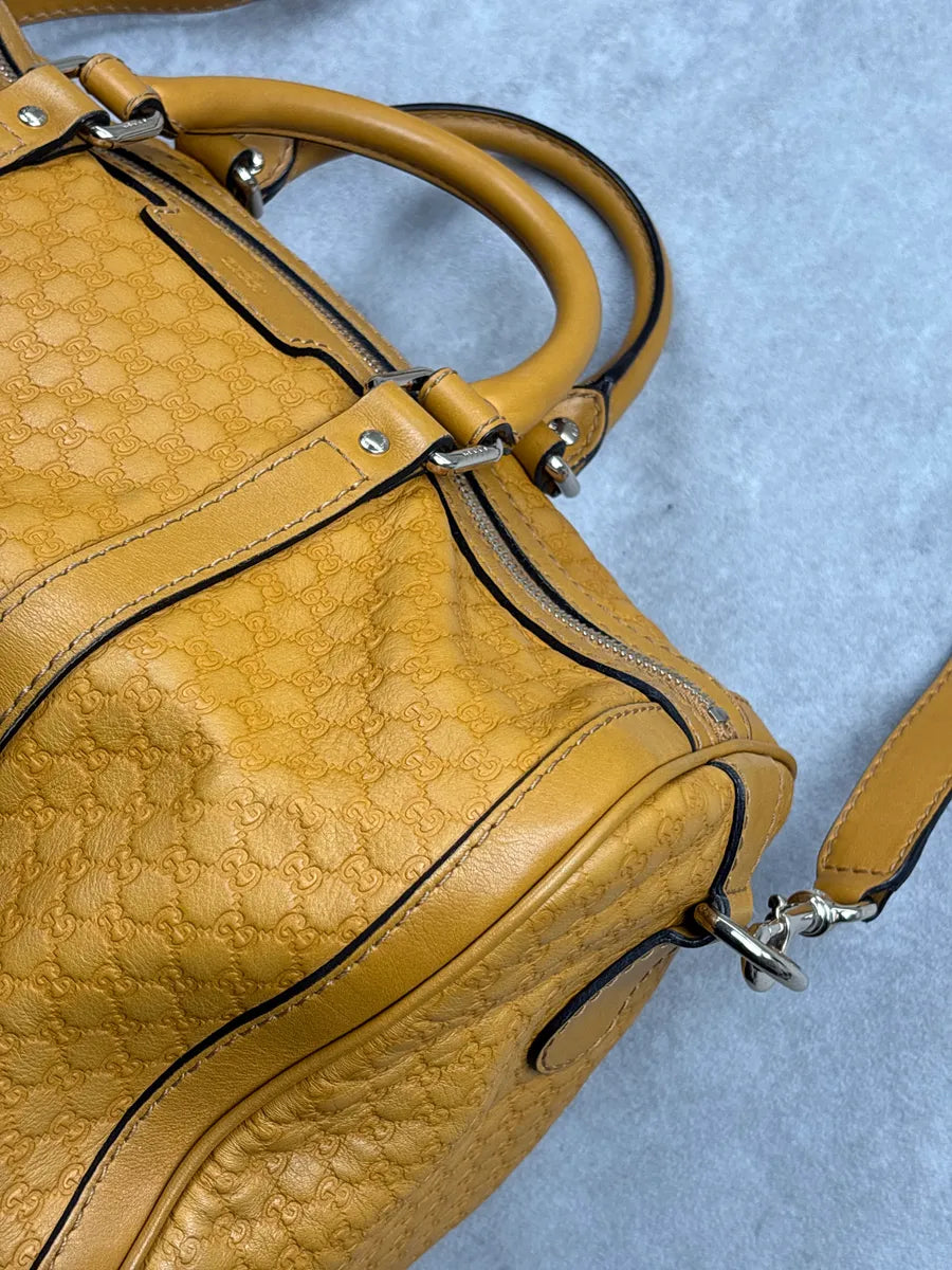 Gucci Yellow Leather GG Monogram Duffle Handle Bag UbTmunJH 9