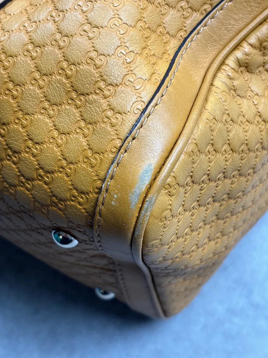 Gucci Yellow Leather GG Monogram Duffle Handle Bag UbTmunJH 18