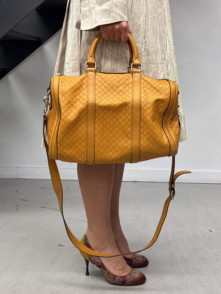 Gucci Yellow Leather GG Monogram Duffle Handle Bag UbTmunJH 0