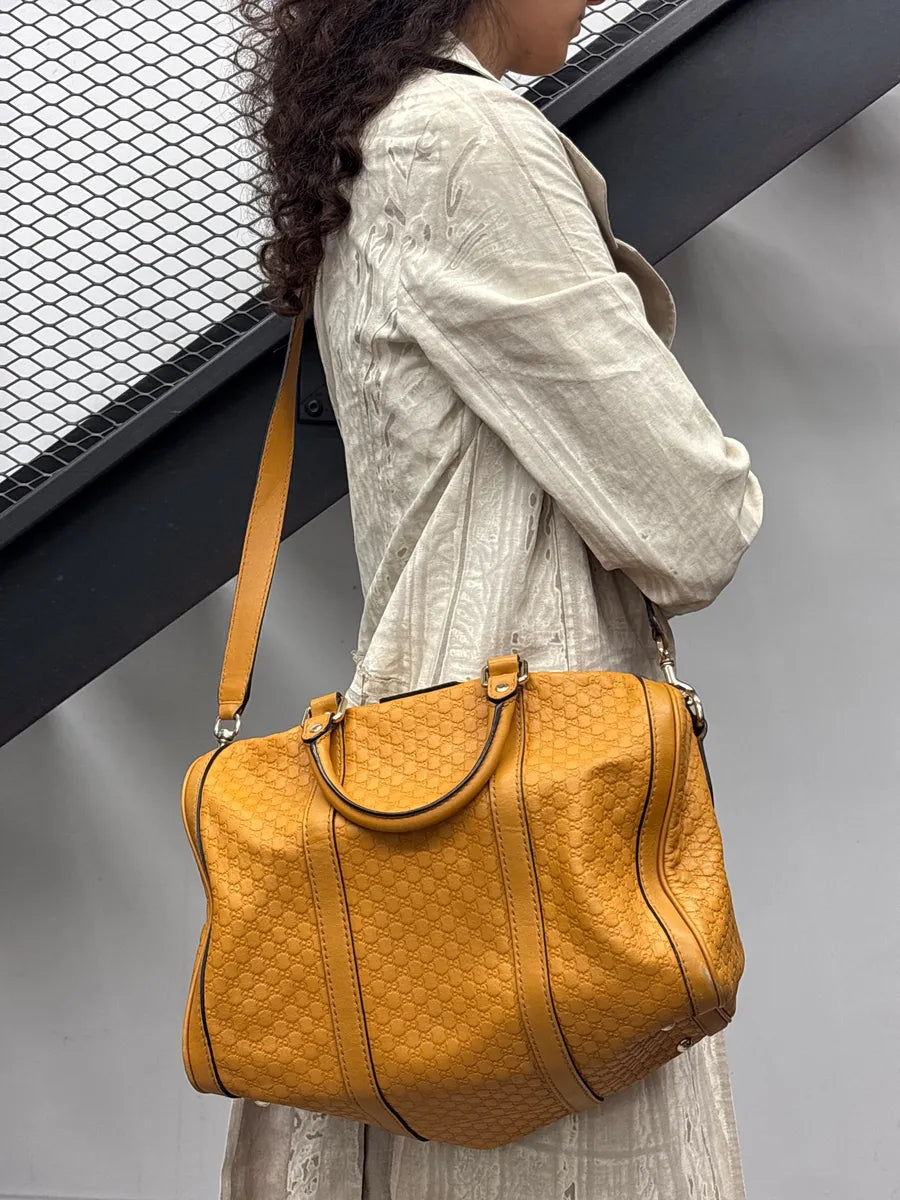 Gucci Yellow Leather GG Monogram Duffle Handle Bag UbTmunJH 2