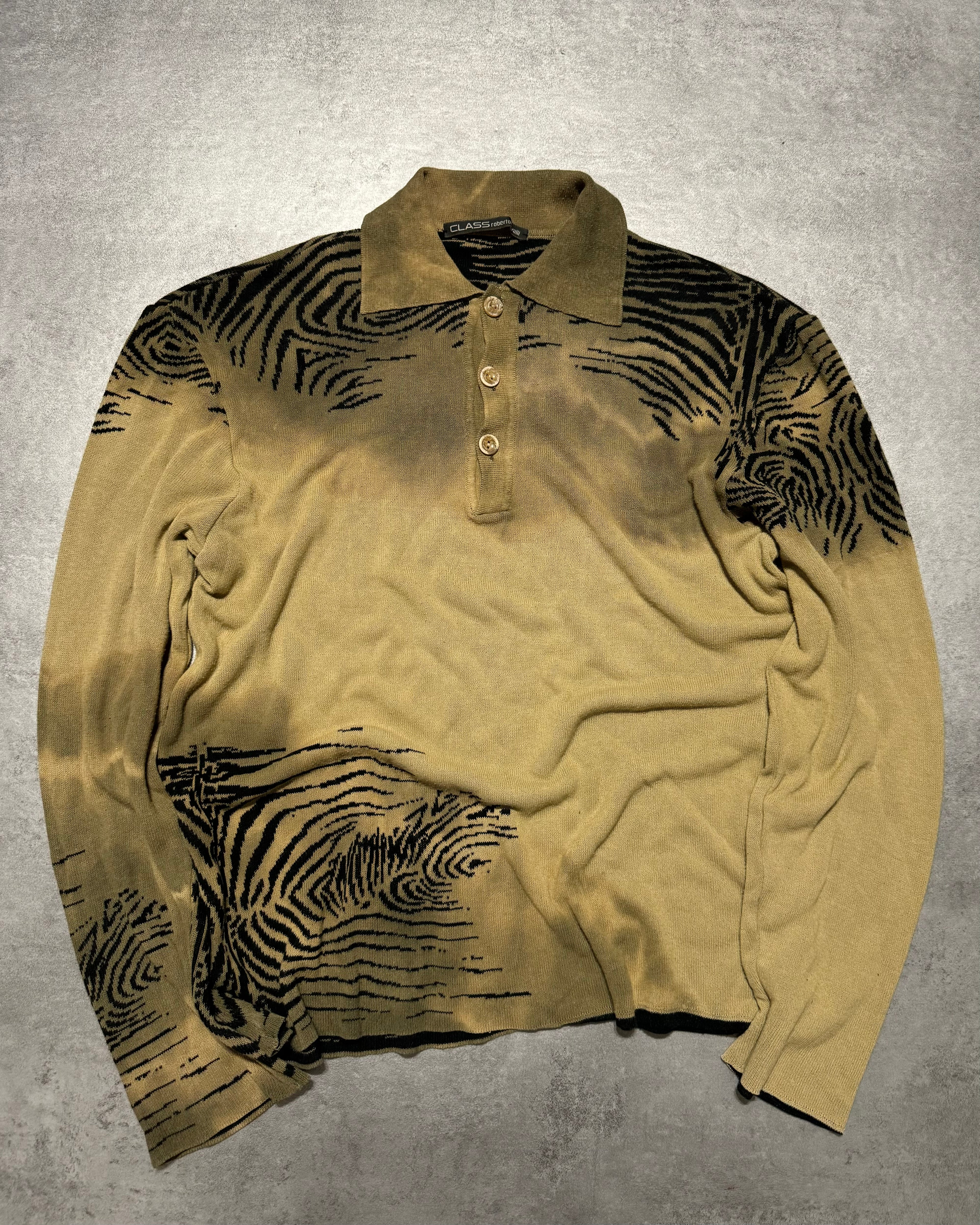 2000s Roberto Cavalli Zebra Desert Finger Print Polo Sweater (S) - 4