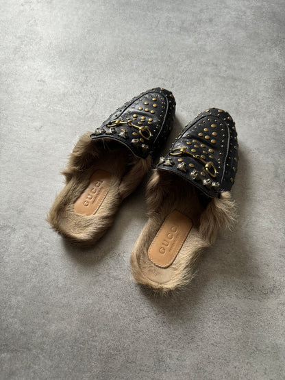 Gucci Princetown Studded Leather Fur Mules (38) - 5