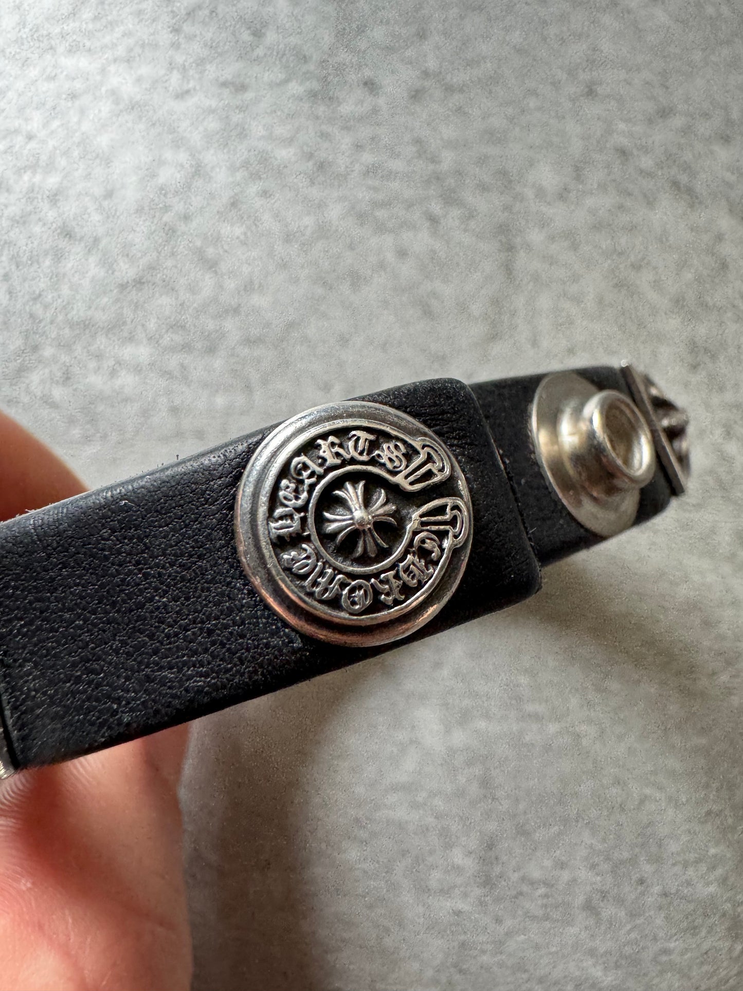 Chrome Hearts Pyramid Hinged Silver Leather Bracelet (OS) - 9